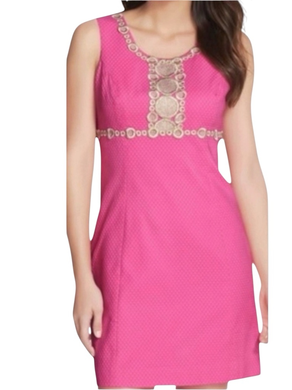 LILLY PULITZER Rosie Shift Dress in Hotty Pink w/ Gold Trim Size 14 -- NWT - Picture 1 of 9